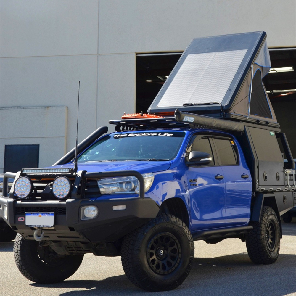 Custom hard shell rooftop tent with 300W flexible solar solution